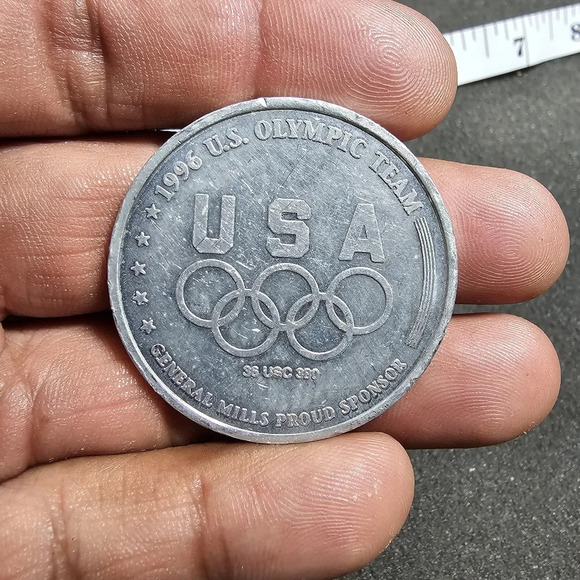 1996 Atlanta Olympics General Mills Archery Token Challenge Coin Silver Tone sho - Picture 2 of 7